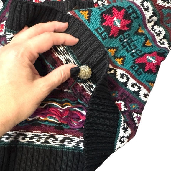 Vintage Eddie Bauer Women's Multicolor Tribal Knit Cardigan 100% Cotton Size L - Picture 6 of 11